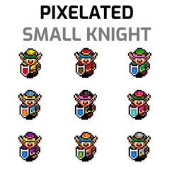 Obraz premium Illustration of several small knights characters wearing different color armor for videogames and designs.