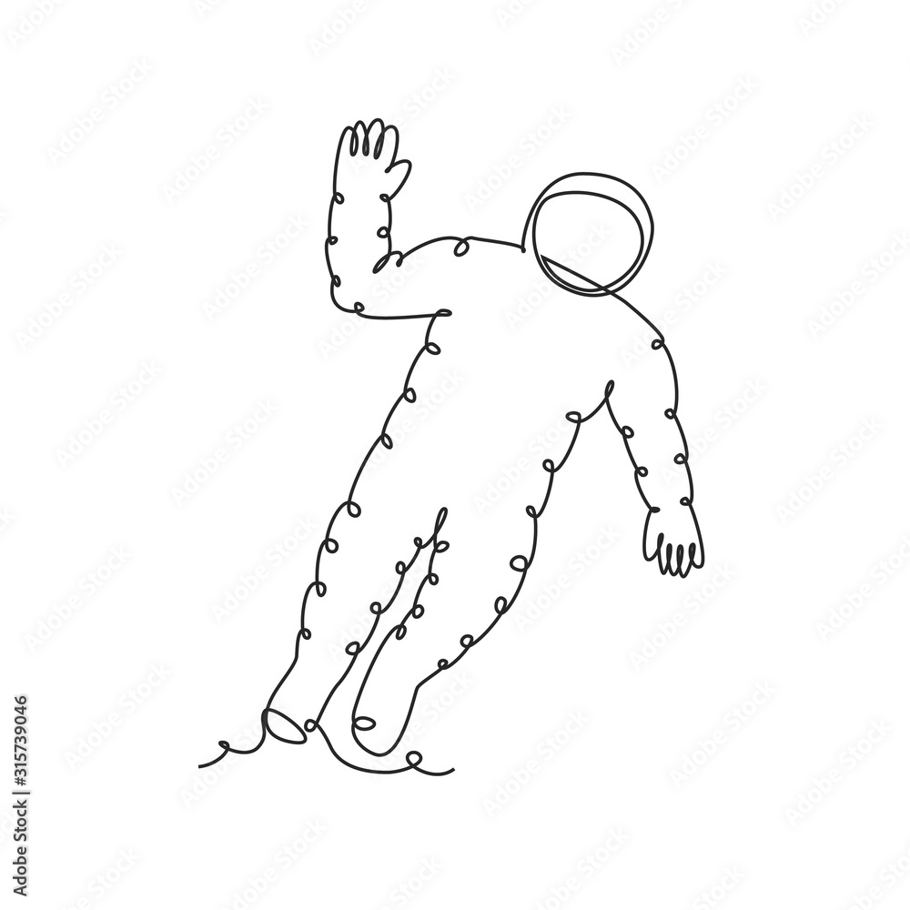Wall mural astronaut one line drawing on white isolated background. - Wall murals