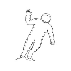 Astronaut one line drawing on white isolated background.