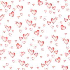 Foto auf Acrylglas Künstlerisches nahtloses Muster mit den gezeichneten Herzen des Aquarells Hand lokalisiert auf weißem Hintergrund. Zeichnung malen. Gut für Valentinstagskartendesign, Paketpapier. Liebe und romantisches Thema. © Tatiana 