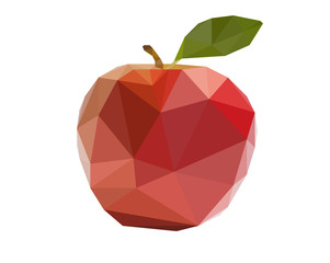 Red isolated apple low poly illustration on white background.