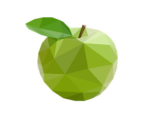 Green isolated apple low poly illustration on white background.