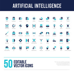 Fototapeta na wymiar 50 artificial intelligence concept filled icons