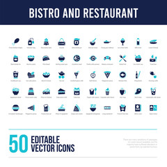 50 bistro and restaurant concept filled icons
