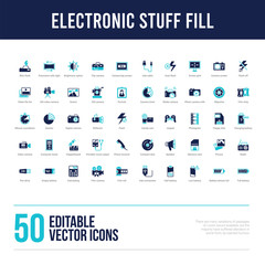 50 electronic stuff fill concept filled icons