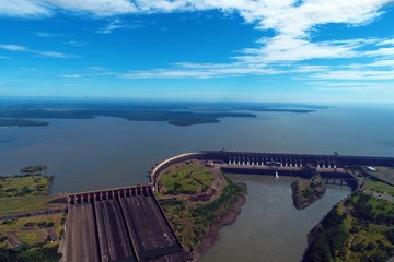 Aerial view of Itaipu's Dam, Foz do Iguaçu, Paraná, Brazil. Great landscape. Energy generation....