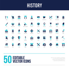 50 history concept filled icons