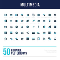 50 multimedia concept filled icons