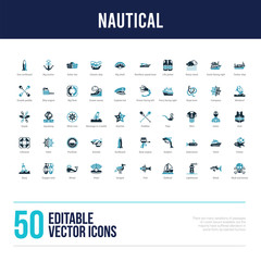 Fototapeta na wymiar 50 nautical concept filled icons