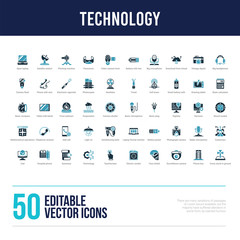 Fototapeta na wymiar 50 technology concept filled icons