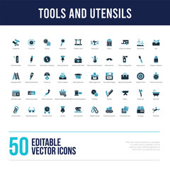 50 tools and utensils concept filled icons