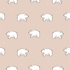 Cute polar bear hand drawn vector seamless pattern. Kid fabric print.