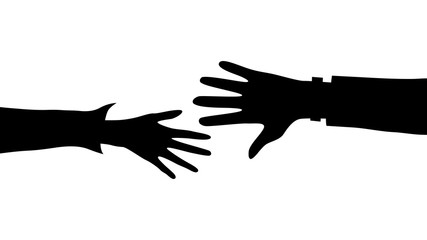 Black Silhouette of Helping Hand Isolated on the White Background. Human Mutual Assistance. Flat Style. Vector Illustration