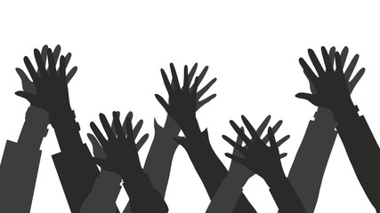 Obraz premium Black Silhouettes of Hands Going for a High Five as a Group or Team Isolated on the White Background. Flat style. Vector illustration