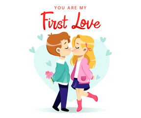 Young couple in love. Couple In Love Is Flirting, Kisses. Warm Romantic Relationship Isolated on The White Background. Flat Style. Vector Illustration