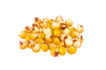 Dried corn kernels on white background