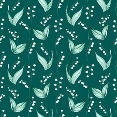 Fototapeta premium Watercolor seamless pattern with lily of the valley flowers. Ideal for textile, gift wrapping paper, kids fashion, apparel, home decor
