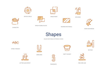 shapes concept 14 colorful outline icons. 2 color blue stroke icons
