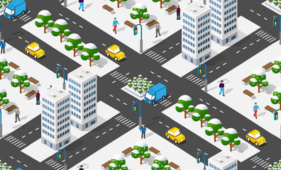 Isometric city with roads with streets