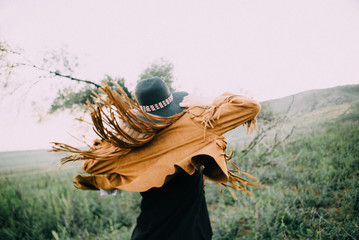 Freedom girl have a happy feeling at sunset