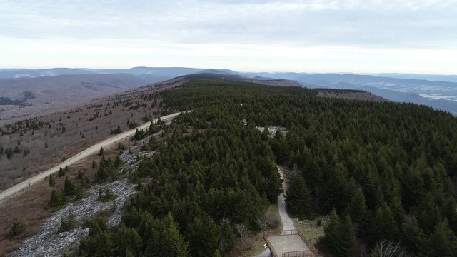 Woodland mountains in Virginia, wide aerial