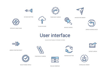 user interface concept 14 colorful outline icons. 2 color blue stroke icons