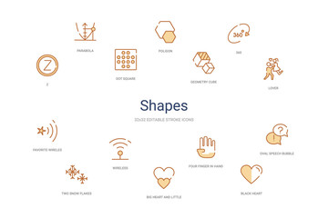 shapes concept 14 colorful outline icons. 2 color blue stroke icons