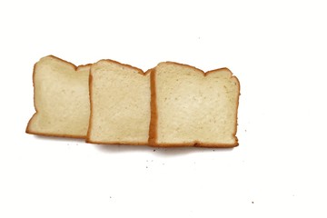 A group of breads slice on white isolated background with copy space 