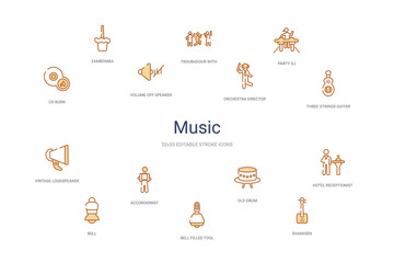 Fototapeta premium music concept 14 colorful outline icons. 2 color blue stroke icons
