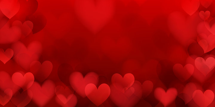 Background of translucent blurry hearts in red colors. Illustration on Valentine's day