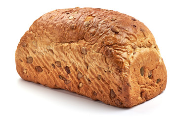 Freshly baked wheat flour bread, isolated on white background
