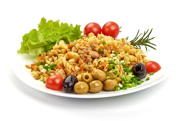 Navy pasta, Russian traditional dishes, isolated on white background