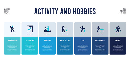 web banner design with activity and hobbies concept elements.