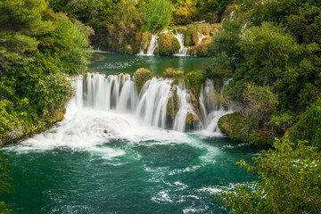 The famous waterfalls at the beautiful Krka National Park. Travel destinations in Europe.