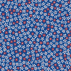 Ditsy Allover Graphic Daisies Blooms on Blue Background Vector Seamless Pattern