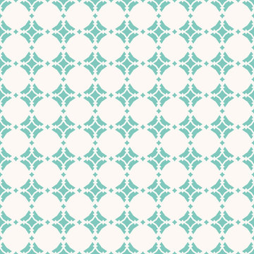 Turquoise geometric seamless pattern. Vector abstract ornamental texture with diamond shapes, rhombuses, carved square grid, lattice. Elegant repeat background in oriental style. Decorative design