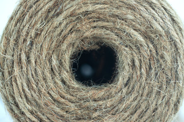 collage with hemp ropes on white background