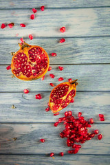 .Photograph of a delicious red pomegranate.