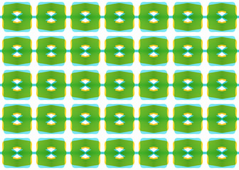 Seamless geometric pattern design illustration. Background texture. In green, blue, yellow colors on white background.