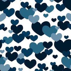 Seamless pattern with blue heartson a white background.