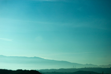 aerial view of the sierra nevada mountains in the morning mist