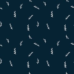 Seamless pattern with white twigs on a blue background.