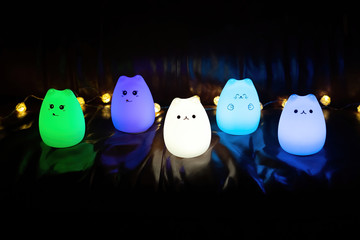 Baby night lamp, five nightlights in a row, different colors. Children's night lights. Blue light....