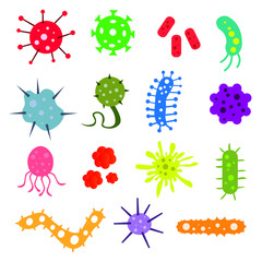 Bacteria and germs icons set. Vector illustration isolated on white background.