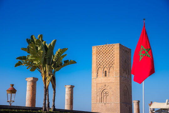 Beautiful square with Hassan tower at Mausoleum of Mohammed V in Rabat, Morocco - Powered by Adobe