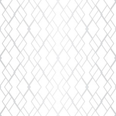 Vector silver geometric seamless pattern with grid, net, thin lines, rhombuses, diamonds. Abstract white and gray metallic linear background. Subtle graphic texture. Art deco ornament. Repeat design