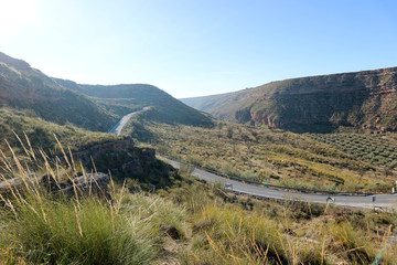 Fototapeta na wymiar Breathtaking landscape of the river Gor canyon, Gorafe, Andalusia, Spain