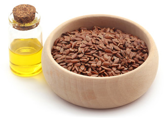 Flax seeds and oil in a jar