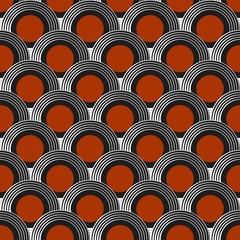 Seamless pattern in the Japanese style with circles of white, red and black colors.
