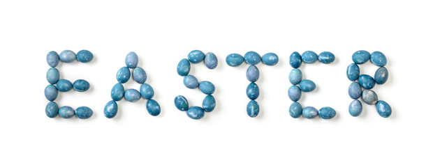 Easter written with aquamarine eggs